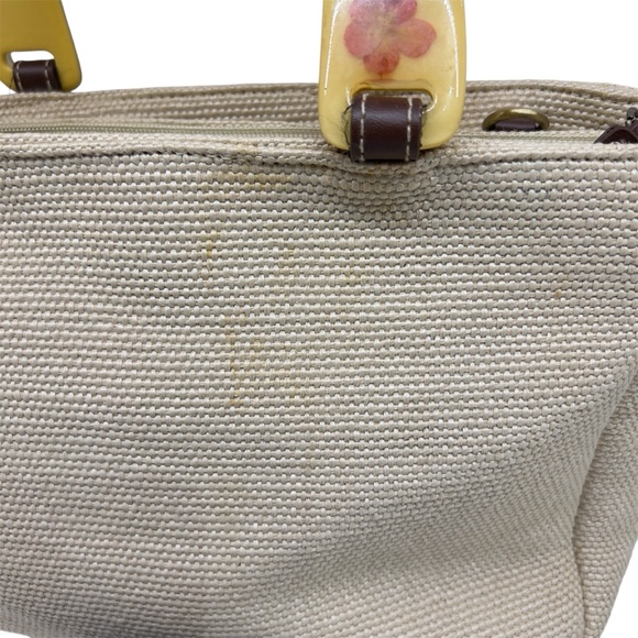 Vintage 90s Relic by Fossil Cream Woven Straw Purse w Dried Flower Resin Handles - Picture 6 of 15